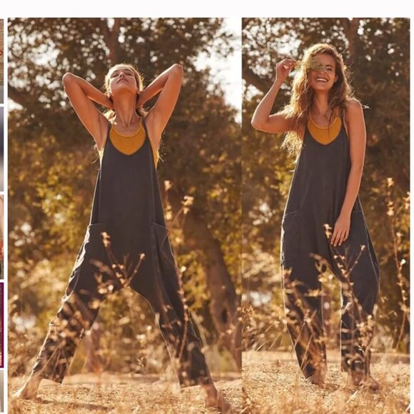 Free People Movement Womens Small Hot Shot Jumpsuit Grey Black Boho Oversized - Picture 1 of 10